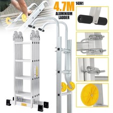 4.7M Aluminium Folding Ladder Multi-Purpose Extendable 93cm Ladder Roof Hooks UK