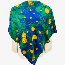 Vgt Celine Paris 100 Silk Scarf Satin 34" Green Blue Purple Floral Gold  38