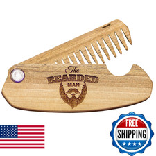 Beard Comb for Men - Folding Wooden Pocket Comb for Mustache, Hair w/Engraving