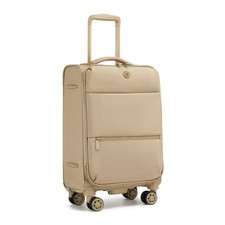 Khaki 20Inch Soft Shell Nylon Suitcase 4 Wheels Hand Luggage 32L Travel Case