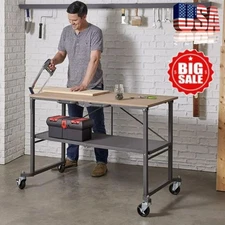 Portable Steel Garage Workbench Folding Utility Table with Locking Casters 600lb