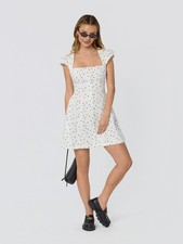 ASTR The Label Averi Polka Dot Cotton Twill Mini Dress Size Small White Black