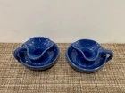 Bauer Pottery Matt Carlton Candle Holder Pair Blue Color