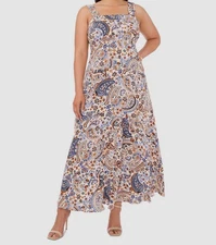 MSK Women's Beige Paisley Printed Smocked Sleeveless Maxi Dress Plus Size 2X