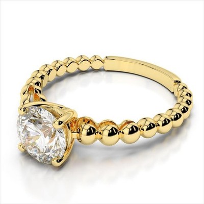 1.00 Ct Round Cut Lab Created Diamond Wedding Ring 14K Solid Yellow Gold B
