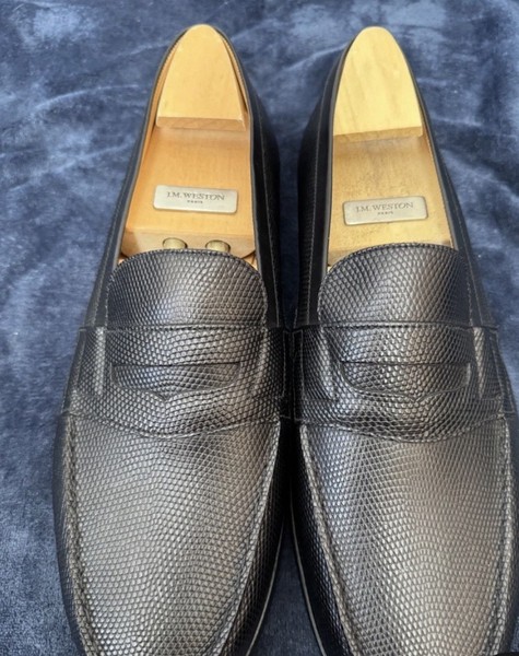 JM Weston 180 Loafer in Black Lizard - 10d