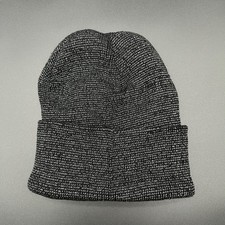 Metallic Silver Knit Women's Beanie Black Hat Cuffed Cap