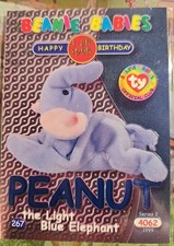 1999 TY BEANIE BABIES SERIES 2 Peanut the Blue Elephant Foil HAPPY BIRTHDAY 267