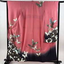 JAPANESE KIMONO FURISODE PINK 158cm 5 ft 2 in PURE SILK B2256