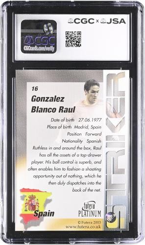 Raul Gonzalez Spain FC Signed 2003 Futera Platinum World #16 CGC Auto 10 Card view 2
