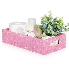 Honeydak Bathroom Basket, Rhinestone Toilet Tank Tray Pink