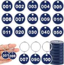 1-100 Blue Numbered Key Tags with Rings, Aluminum Metal Key Identification Tags
