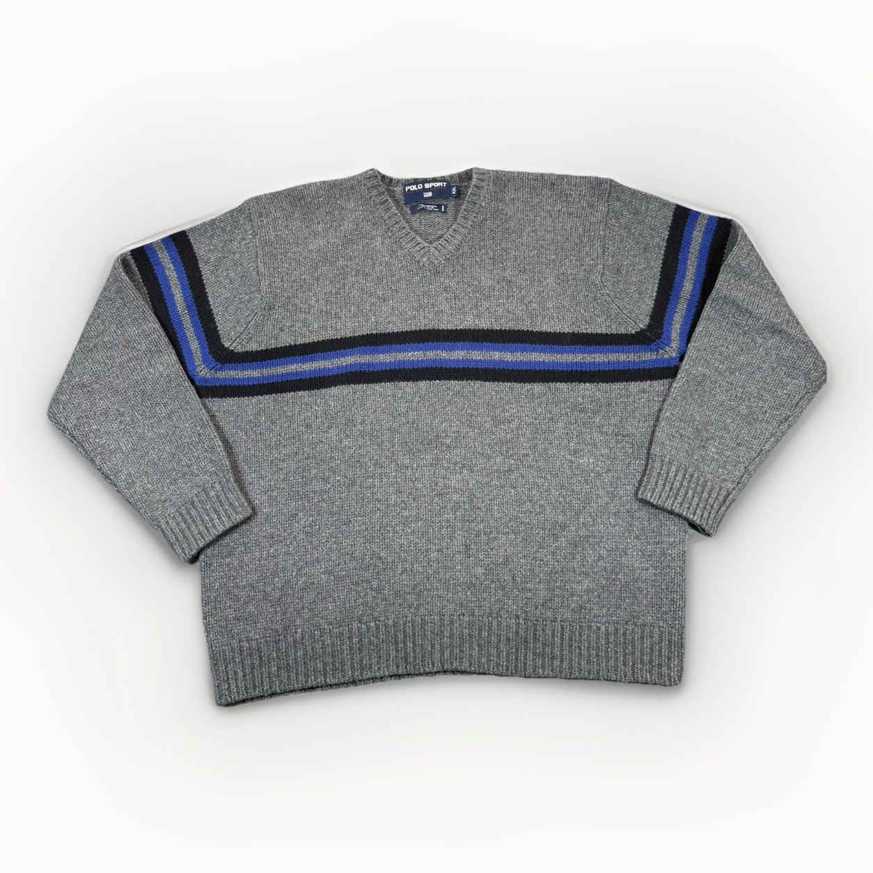 Vintage Polo Sport Ralph Lauren Sweater Mens XXL Lambswool V Neck Striped