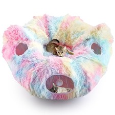 Cat Tunnel Bed, Collapsible with Washable Cushion,3-in-1 Multi-Functional Play