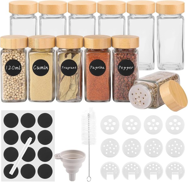 GewüRzgläSer 12Er Set 120Ml Eckig Mit Holzdeckel Und Schraubkappe 12 StüCk-image