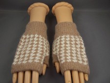 Light Brown cream wool angora arm warmers fingerless gloves texting open thumb