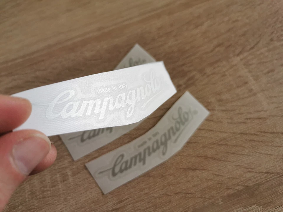 Kit decalcomanie bordo argento logo Campagnolo x4 adesivi adesivi - Immagine 3 di 4