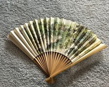Vintage Chinese Folding Fan Bamboo Paper see pics for damage