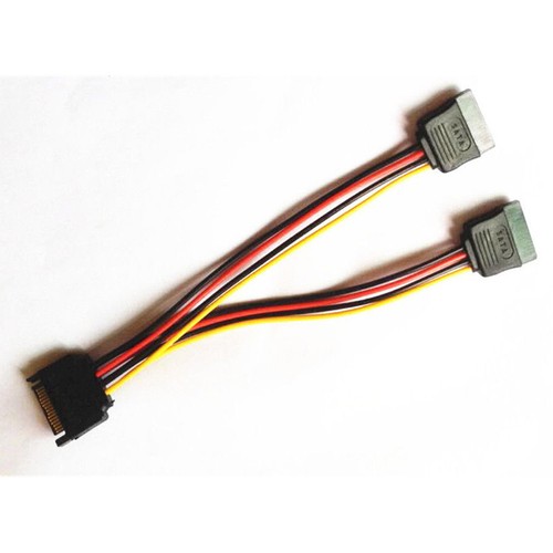 15-Pin Male to 2x 15-Pin Female SATA Power Cable Splitter with Metal Clip