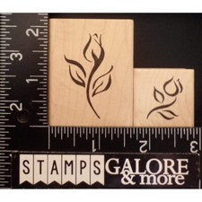 DENAMI DESIGN RUBBER STAMPS SET 2 ROSE BUD STEM LEAVES GARDEN FLOWERS 2329