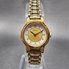 Seiko Watch Women 20mm White & Gold Dial Gold Tone Round 1N01 New Battery