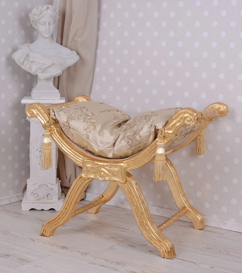 Baroque Stool Seat Gondola Stool Antique Stool Baroque Footrest Bench Gold - Image 2 of 4