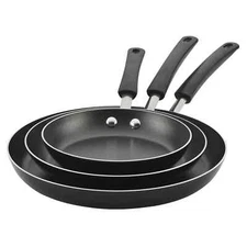 Farberware 3 Piece Fry Pan Set Non-Stick Skillet Set (8", 9.75" & 12"), Black