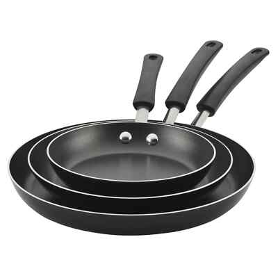 Farberware 3 Piece Fry Pan Set Non-Stick Skillet Set (8'', 9.75'' & 12''), Black