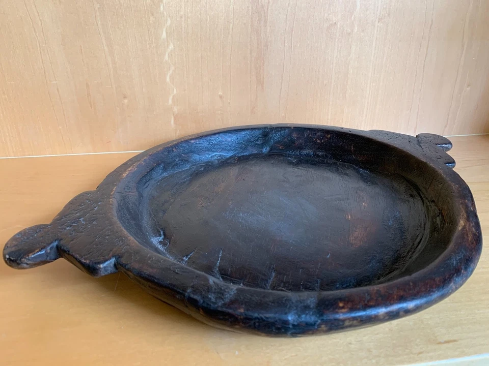 CUENCO CHAPATI MADERA MACIZA HECHO A MANO EN LA INDIA ~ ORIGINAL VINTAGE ~ RARO Foto 3 de 4