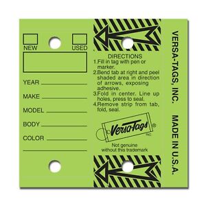 LIME GREEN Genuine Versa-Tag Key Tags, Self-Protecting 250 tags per box