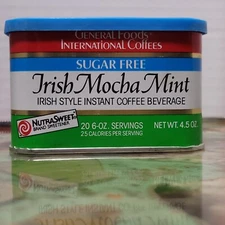 Vtg 1980s General Foods International Coffees Tin SUGAR FREE Irish Mocha Mint
