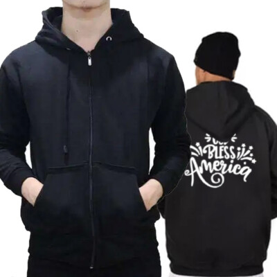 New Casual Unisex Hoodie God Bless America Black Hoodie Zipper