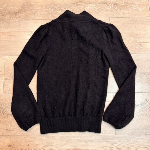 J. Crew Cashmere Tie Neck Sweater Puff Sleeve Black Soft Cozy Size XS XSmall - Picture 2 of 8