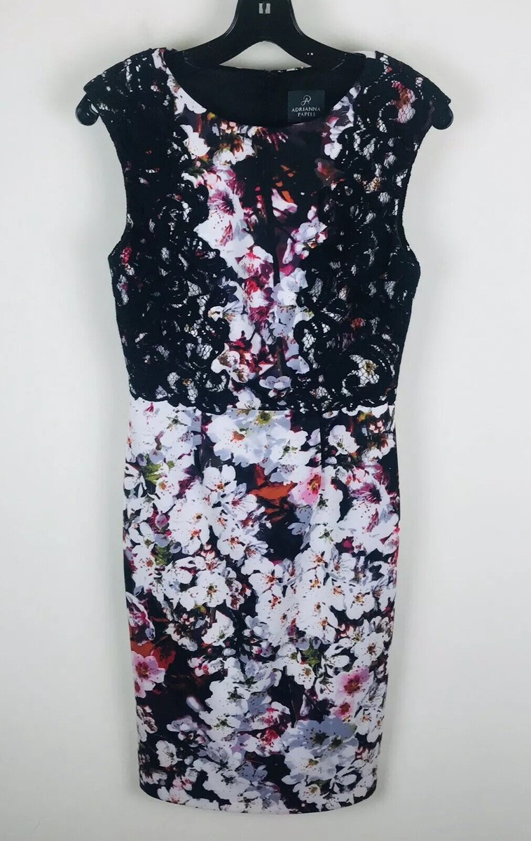 adrianna papell black and white lace dress Adrianna Papell Womens Sz 8 Elegant Black Lace Midi Dress Cocktail Evening