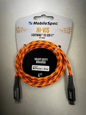 Mobile Spec Hi-Vis Neon Orange Lightnin To USB-C 4ft Cable iPhone iPad
