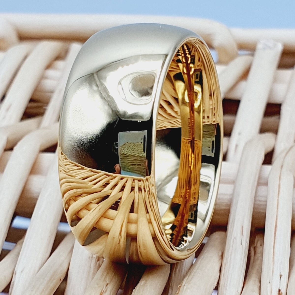 9MM Polished Yellow Gold Tungsten Ring Domed Engagement Ring Men's