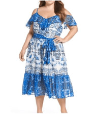 ELIZA J. Women's Cold Shoulder Dress Short Sleeve Blue Sz 18W MSRP $158 NWT