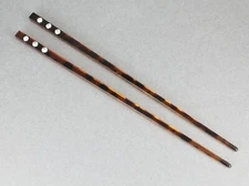Brown plastic hair chop sticks crystals accessory picks pins 7.5" long set of 2