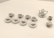 Vintage small miniature doll 4 serving tea set with pot sugar creamer pitcher