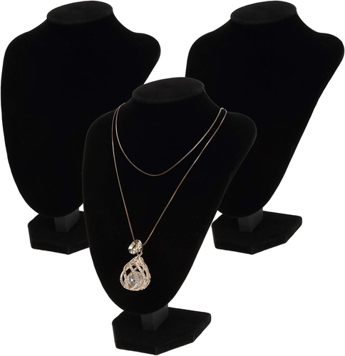 3 Pack Black Velvet Necklace Bust Display 3D Jewelry Chain Organizer Mannequin M