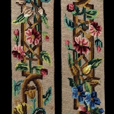 Antique Victorian Needlepoint Servant Bell Pull 107” Brass Porcelain Hardware
