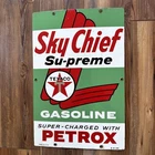 Vintage 1959 Texaco Sky Chief Su-preme Petrox Gasoline Porcelain Sign 18” X 12”