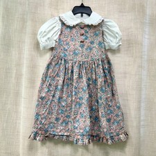 Vintage Handmade Girls 4-5 Floral Rose Dress Prairie Cottagecore Pink Blue Lace