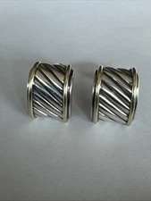Vintage David Yurman Sterling Silver & 14K Gold Classic Cable Half Hoop Earring