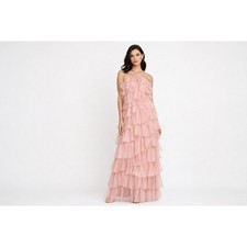 Betsy  Adam - Layered Ruffle Halter Gown