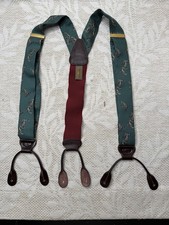 Trafalgar Suspenders Silk Green Ducks Leather Button Braces Vintage Poetcore