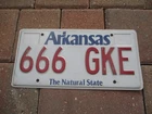 Arkansas license plate   #  666  GKE