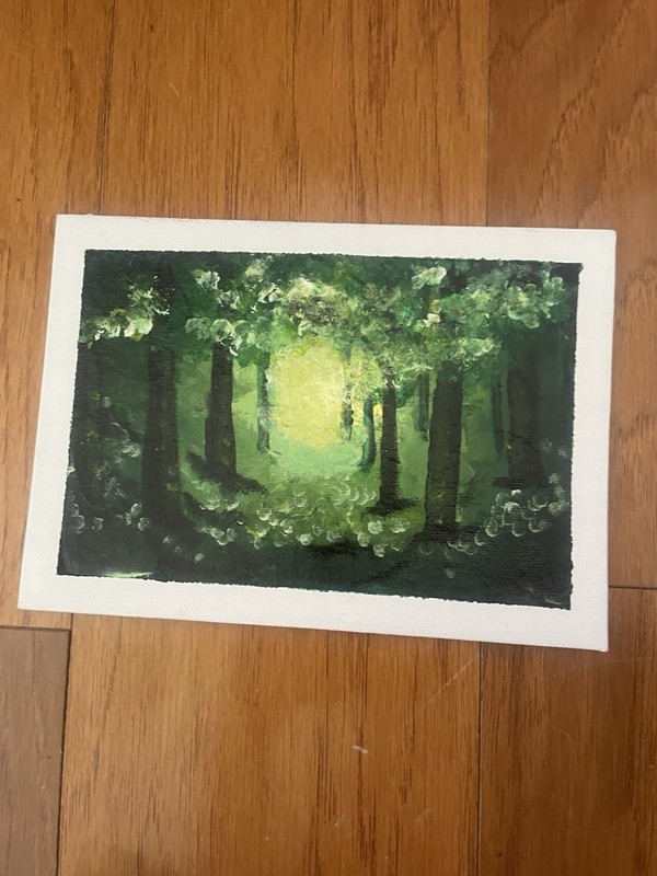 Acrylic Painting Ooak Misty Forest Woods Green Abstract Canvas Art