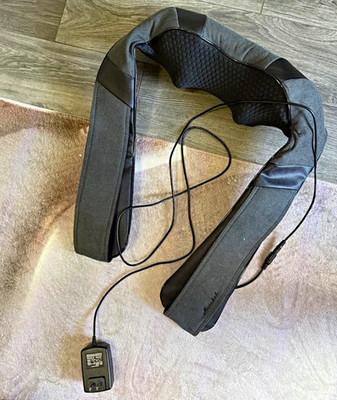 Heated Kneading Neck & Shoulder Massager, Black Faux Leather/Mesh, Corded