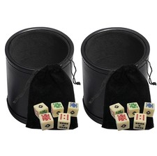 16mm Poker Dice Ivory Tone, PU Leather Black Felt Lined Cup, Pouch Bundle 2 Sets